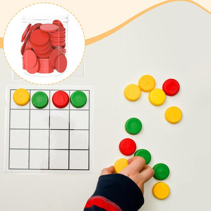 100 x 25mm Counting Chips Math Counters Accessories Round for Game Activities Versatile Sturdy PP Material with Storage Box, Red