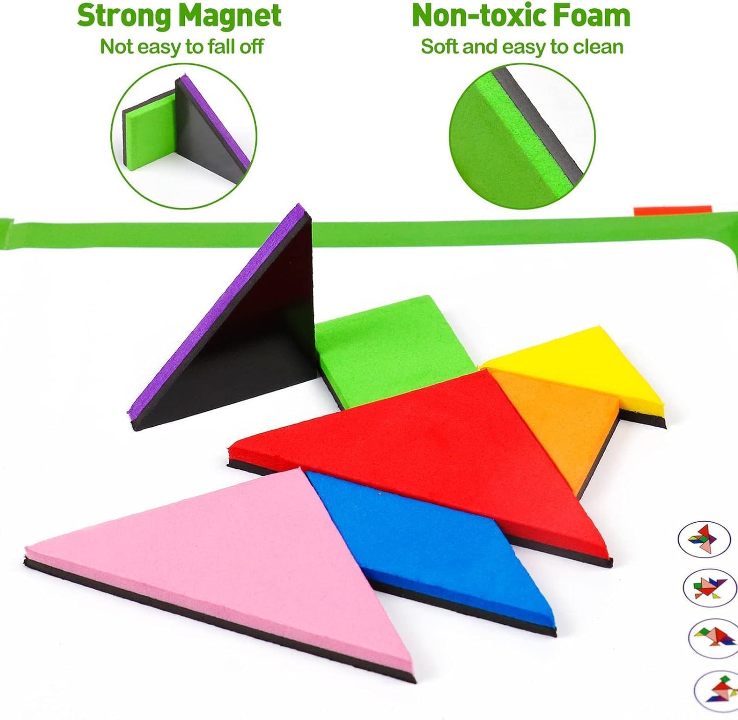 USATDD Travel Tangram Puzzle with 2 Set, Magnetic Pattern Blocks Road Trip Travel Games Jigsaw Montessori Brain Blocks IQ Book with 368 Solution Brain Teasers for Kids Adults Challenge