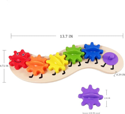 Rainbow Caterpillar Gear Toy - Teaches Color Names & Matching - Spinning Rainbow Baby Toy - Toddler Puzzle