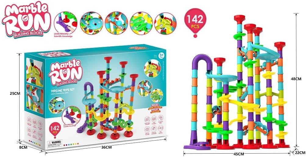 Toys for Boys 4-6 - Marble Runs 3D Maze Game DIY Educational Toys for Kids 5-7 Birthday Gift,Track Pipe Building Blocks Mini Glass Marbles for Kids,Toys for 3+ Year Old Boys Christmas (142PIECES)