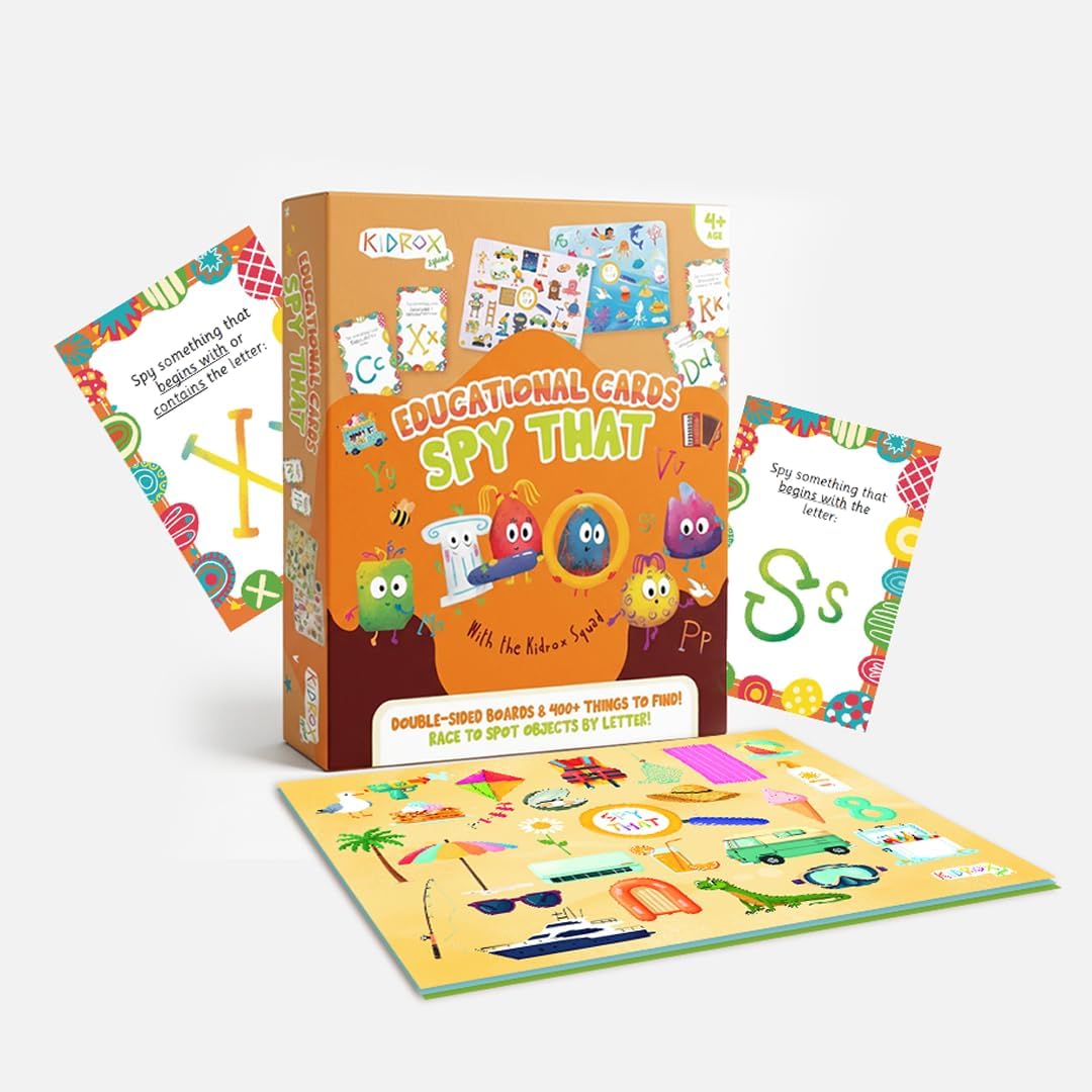 Kidrox Squad Alphabet Flashcards for Kids – 26 Slide-Reveal Cards in English & Spanish | Magic Pull-Tab Bilingual Learning Game for Toddlers & Preschoolers Age 3+
