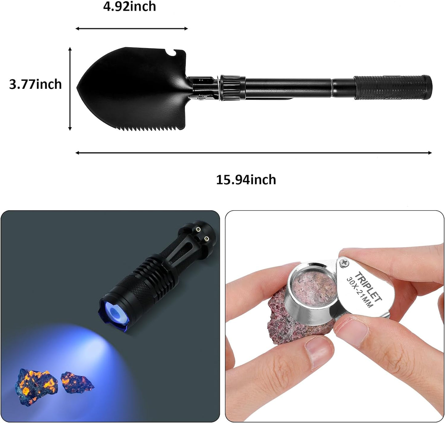 25 PCS Geology Rock Pick Equipment Kit, 28 oz. Rock Pick Hammer with 12" Mason Chisel, Safety Glasses, Whistle, Jewelers loupe, Tool Set for Hounding, Gold Mining & Prospecting, Stone Breaking