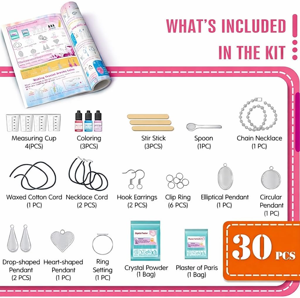 LIVEVIE Crystal Growing Jewelry Kit, Create 6 Jewelry Pieces for Kids - DIY Sparkling Pendants, Necklaces & Earrings Educational Science Kit for Hands-On Learning & Creativity