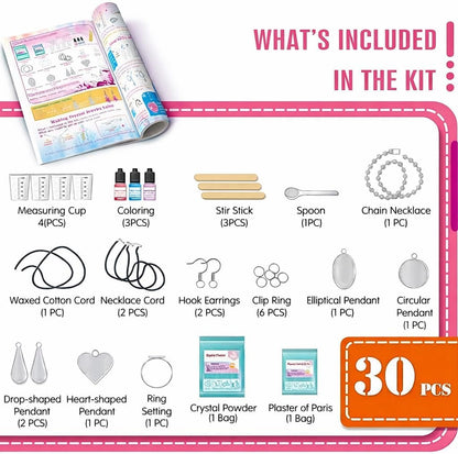 LIVEVIE Crystal Growing Jewelry Kit, Create 6 Jewelry Pieces for Kids - DIY Sparkling Pendants, Necklaces & Earrings Educational Science Kit for Hands-On Learning & Creativity