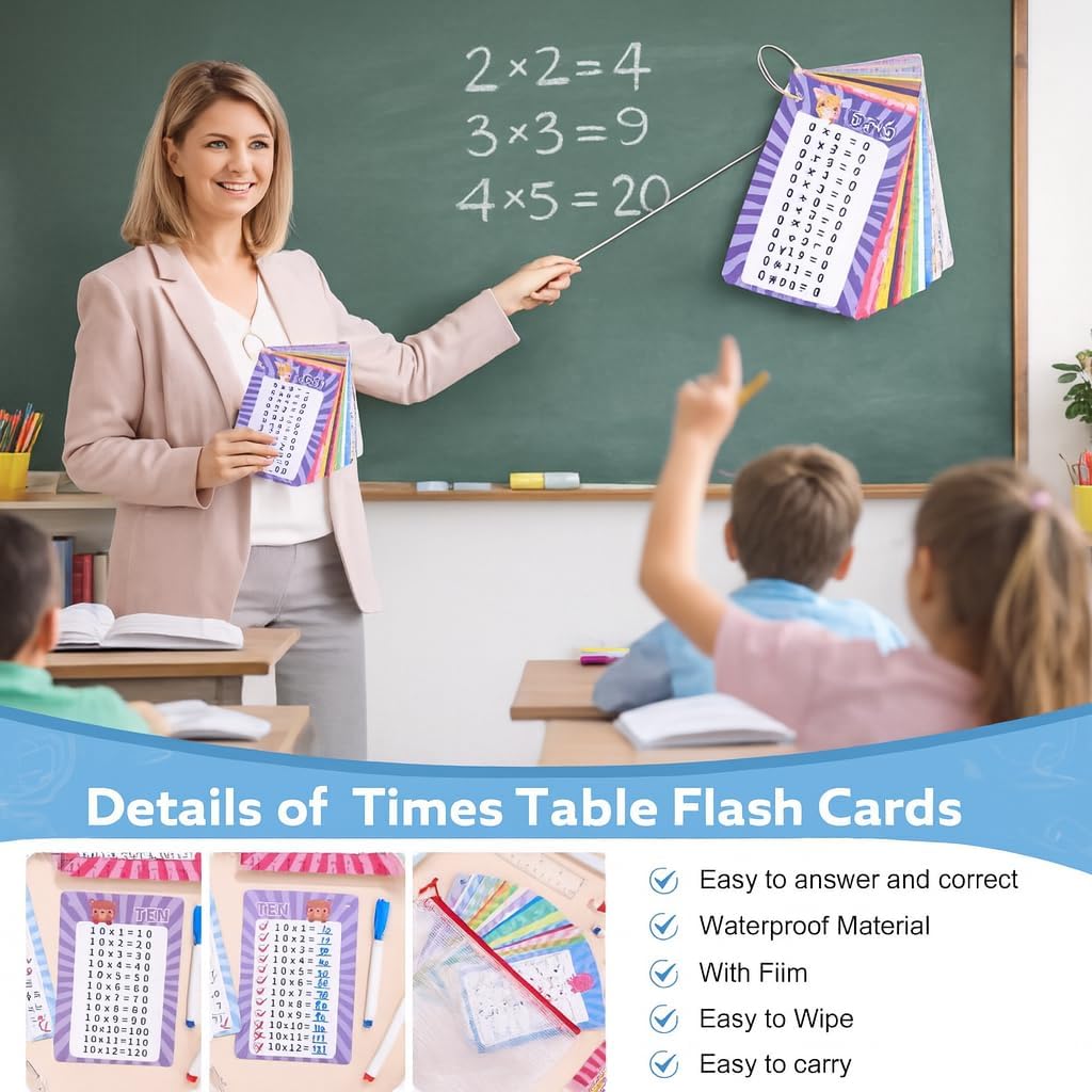 13 Pcs Multiplication Flashcards 0-12, Times Table Flash Cards Multiplication Chart Multiplications Game Math Flashcards for 1st to 3rd Grades