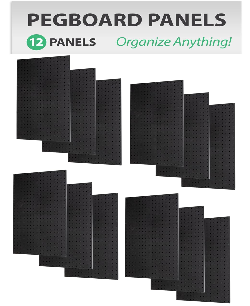 WallPeg Made in USA Pegboard Panels Garage Organization - Wall Storage Kit (PB-2 B) (2) ea - 24" x 16" Peg Board Tool Organizer Panel Set - Garage Organizer Kit