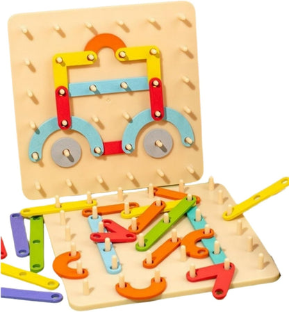 Montessori Toys for 3 4 5 Year Old Kids and Toddlers, Mathematical Education Toy to Create Figures and Geometric Shapes, Brain Teaser STEM Toy Geo Board
