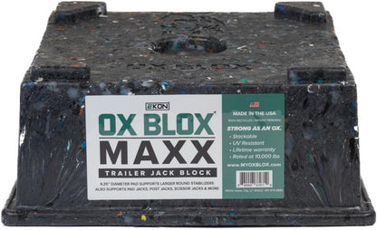 OX BLOX MAXX Heavy Duty Trailer Jack Block - 10,000 lbs. Capacity - 10.5x10.5x4.5 Inches - 6.8 lbs Weight - 5th Wheel RV Jack Block for 9" Round Feet - 9" and Smaller Feet Nest Securely Within Ridges