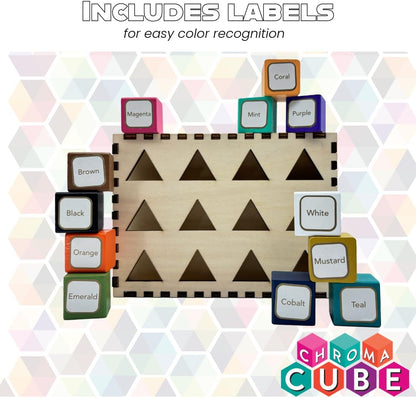 Project Genius: Chroma Cube, A Colorful Logic Puzzle, 12 Colorful Wood Blocks, 25 Brainteaser Cards, Puzzle, Great Gift, 1 Player Game Logic