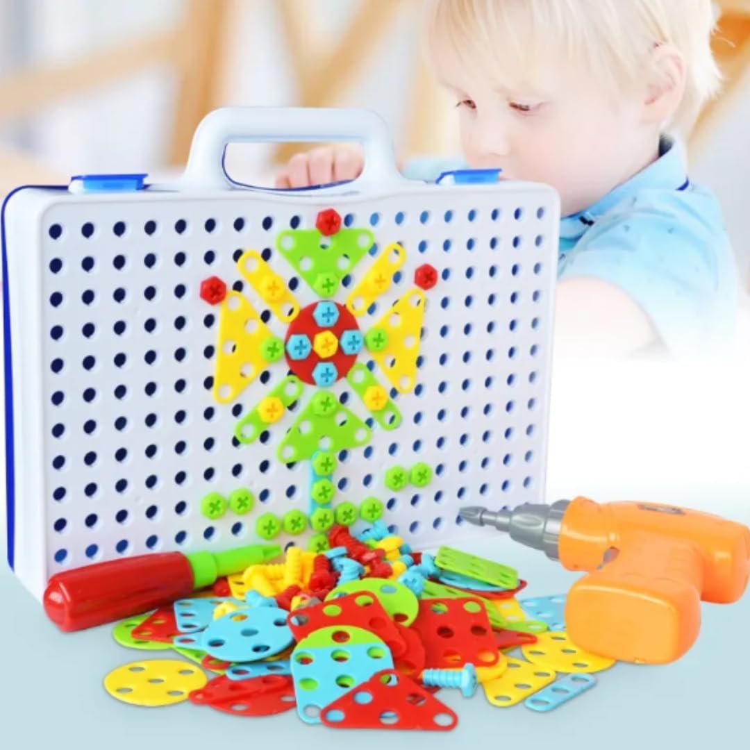 Panel Design and Drill Toy Set, 151 Pieces, Electric Drill Building Kit for Ages 3+ Great Gift for Kids