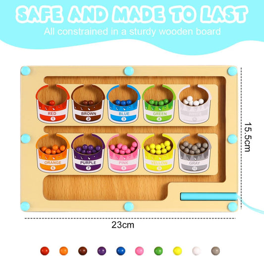 Magnetic Color and Number Maze Montessori Toys Wooden Color Sorting Matching Counting Magnet Puzzle Board Learning & Educational Toys for 3+ Years Old Boys Girls