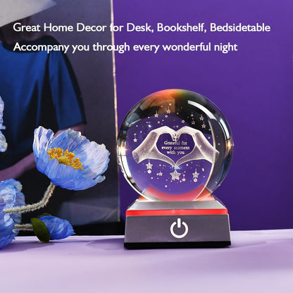 3D Solar System Crystal Ball Universe Glass Ball Space Astronomy Gift Planets Model Science Astrophysics Gifts Solar System Night Light Glass Globe Decor with 12 Colorful Modes Light Base