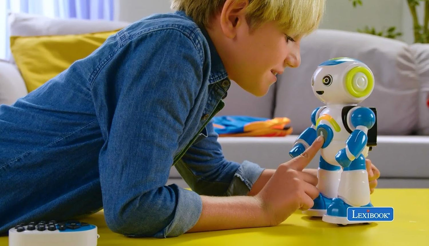 LEXiBOOK Powerman Max - Remote Control Walking Talking Toy Robot STEM Programmable Dances Sings Telling 10,000 Stories 300+ Learning Quiz Shooting Discs and Voice Repeat for Kids 4+ - ROB80EN, White
