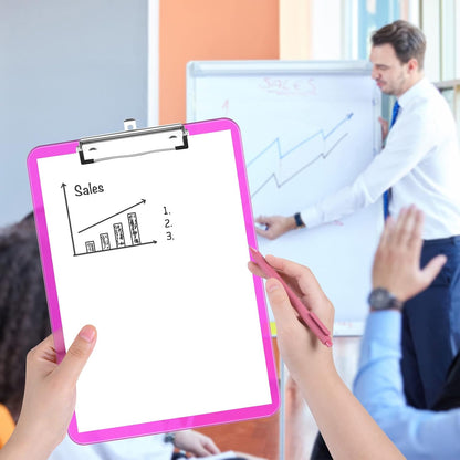 Rimilak Plastic Clipboards with Low Profile Metal Clip, Translucent Board, 12.5 x 9 In Letter Size, Office Supply, Back to School, Pink