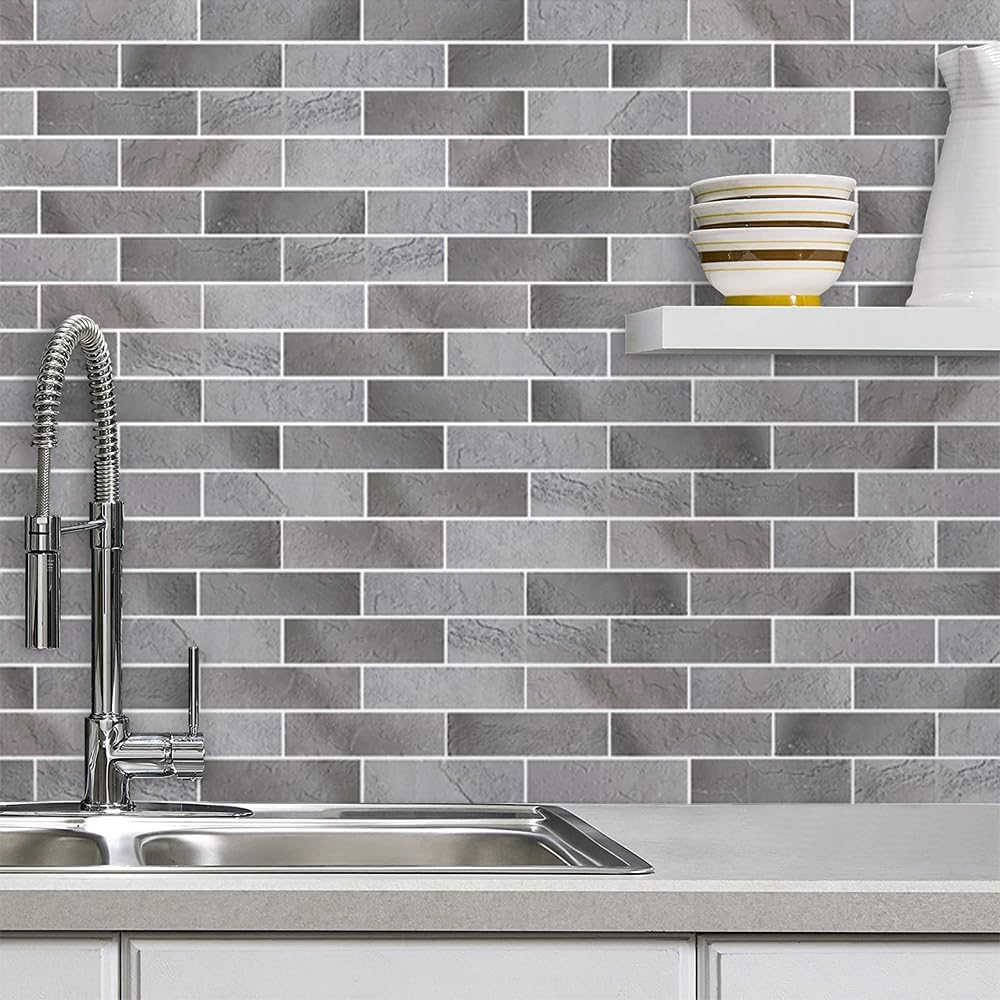 100 Whitewash Grey Faux Brick Wall Tiles, 3D Thin Brick Veneers for Bedroom, Bathroom, Kitchen, Fireplace and Fence Wall Panels (14.2 sq ft)