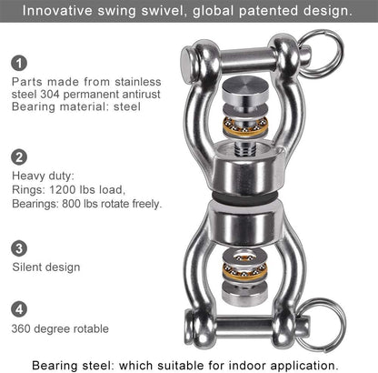 SELEWARE Silent Bearing Swing Swivel, 360° Rotational Device Hanging Accessory with Removeable Buckle for Tree Swing, Hammock Chair, Climbing Rope, Yoga, Kids Swing Swivel 1200LB Capacity, 2 Pack