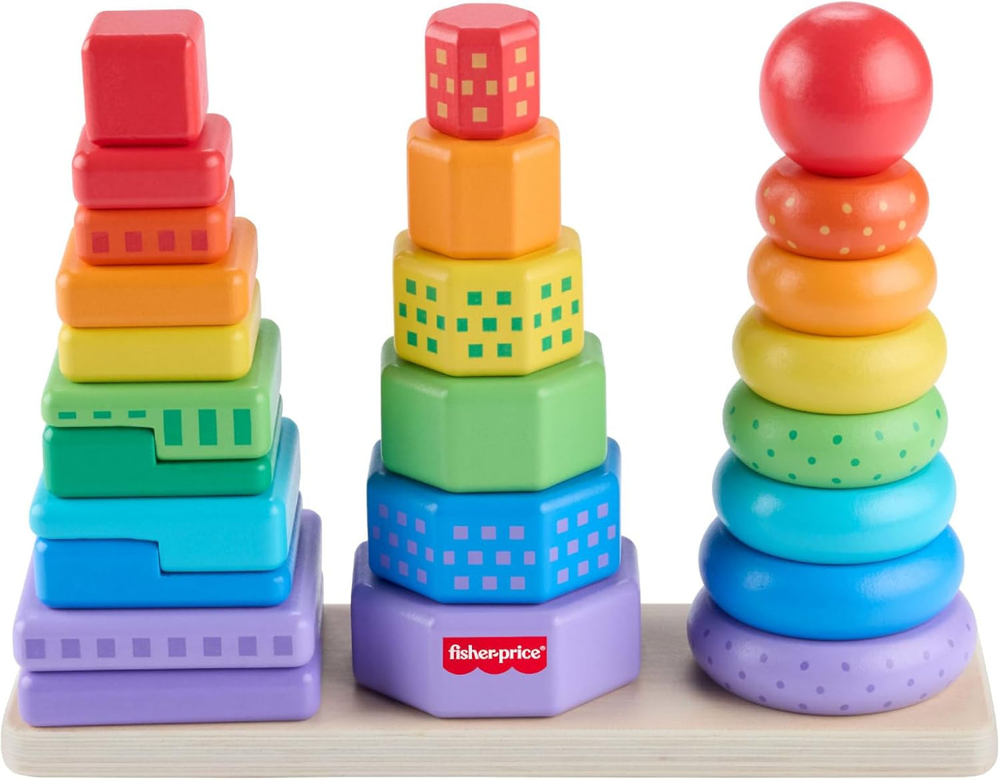 Fisher-Price Wood Toddler Toy Stacking Shape Sorter, 26-Piece Wooden Playset for Developmental Play Kids Ages 18+ Months