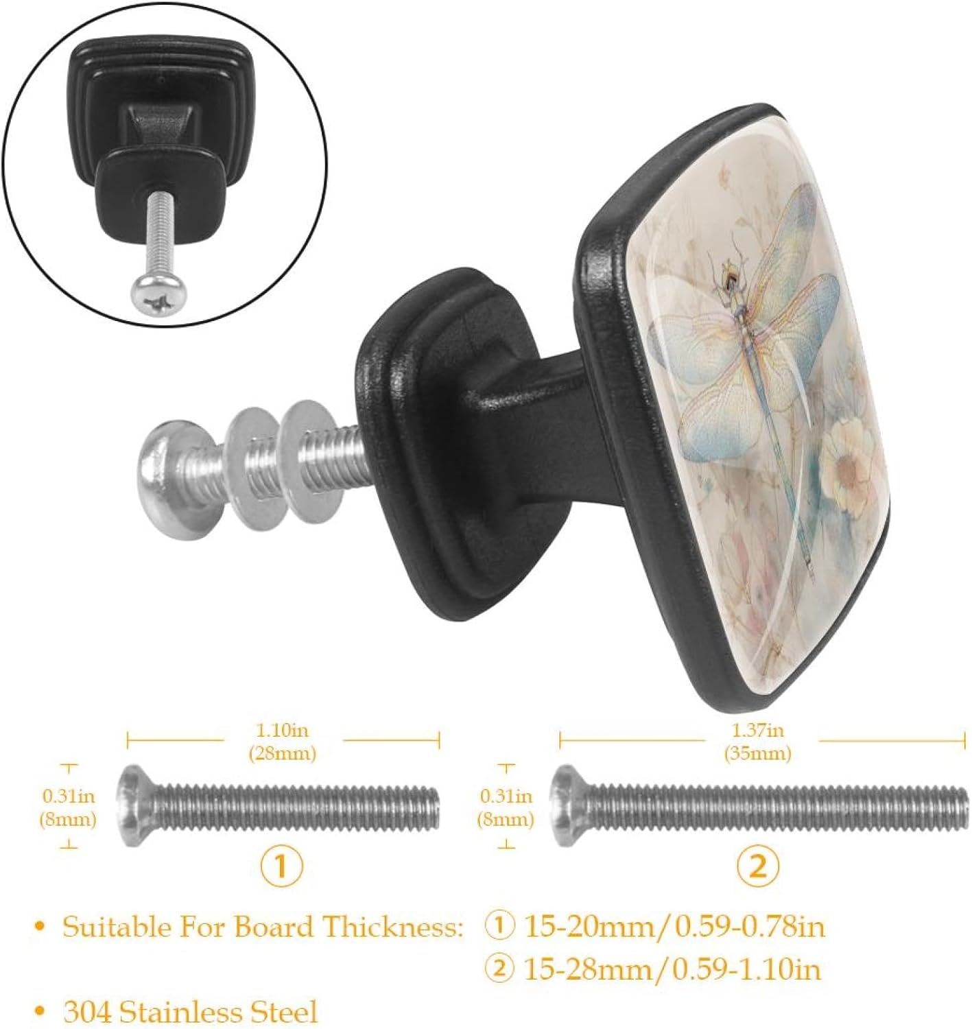 4 Pack Cabinet Knobs Drawer Pulls, 30mm Round ABS Glass Drawer Hardware Growing Purple Butterflies Cabinet Handles with Screws for Dressers Kitchens Cupboard