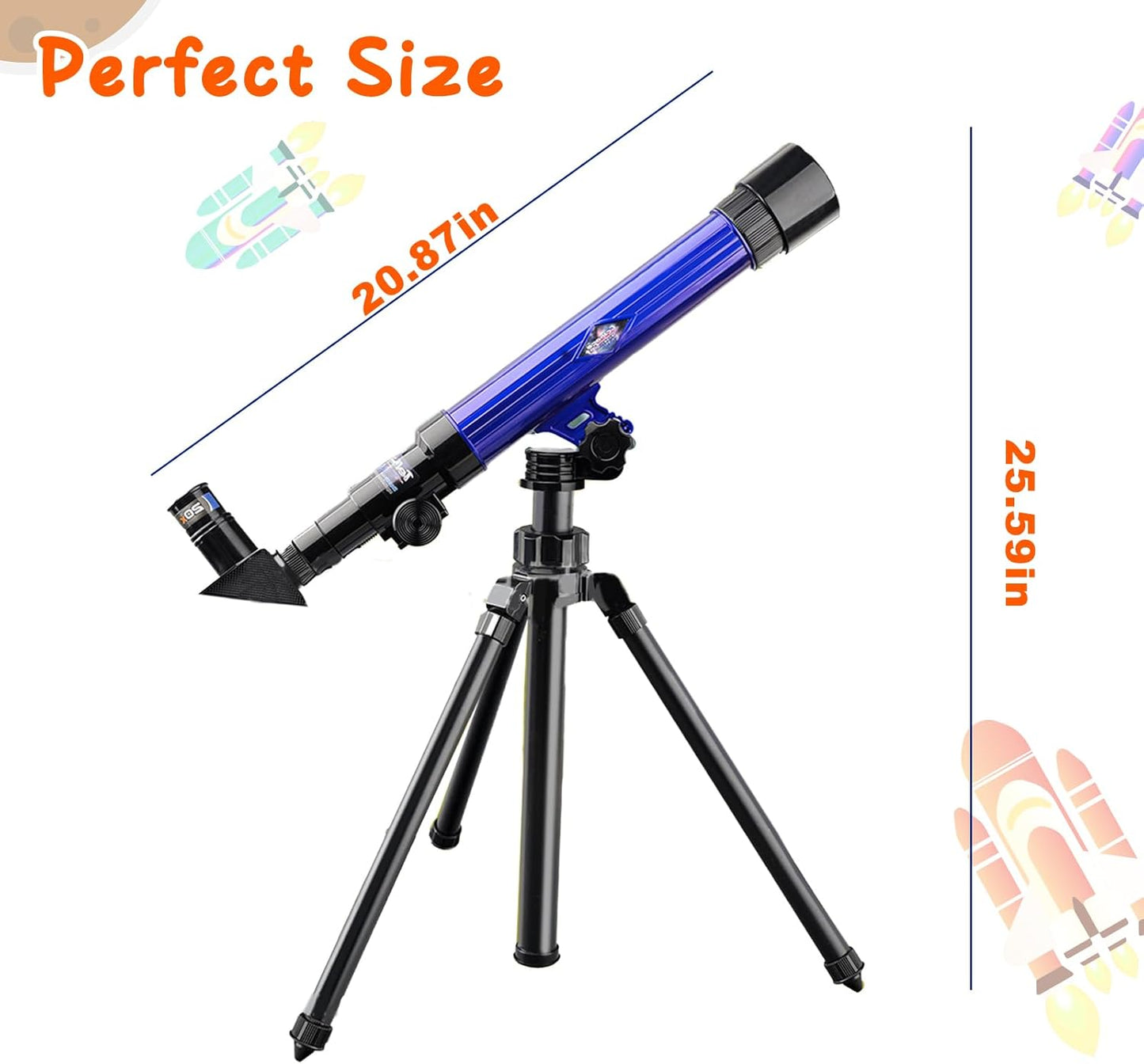 Telescope for Kids 8-12 - Beginner Astronomy Spyglass Telescopic Wish Compass,20x 30x 40x Magnification, Portable for Travel, Gift&Toy for Girls Boys（Blue）