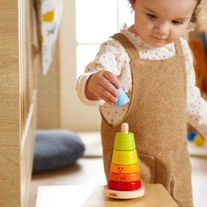 HABA Multi-coloured stacking tower - motor skills toy with colourful stacking rings - Wooden toy for babies - Made in Germany - from 12 months - 2010995001