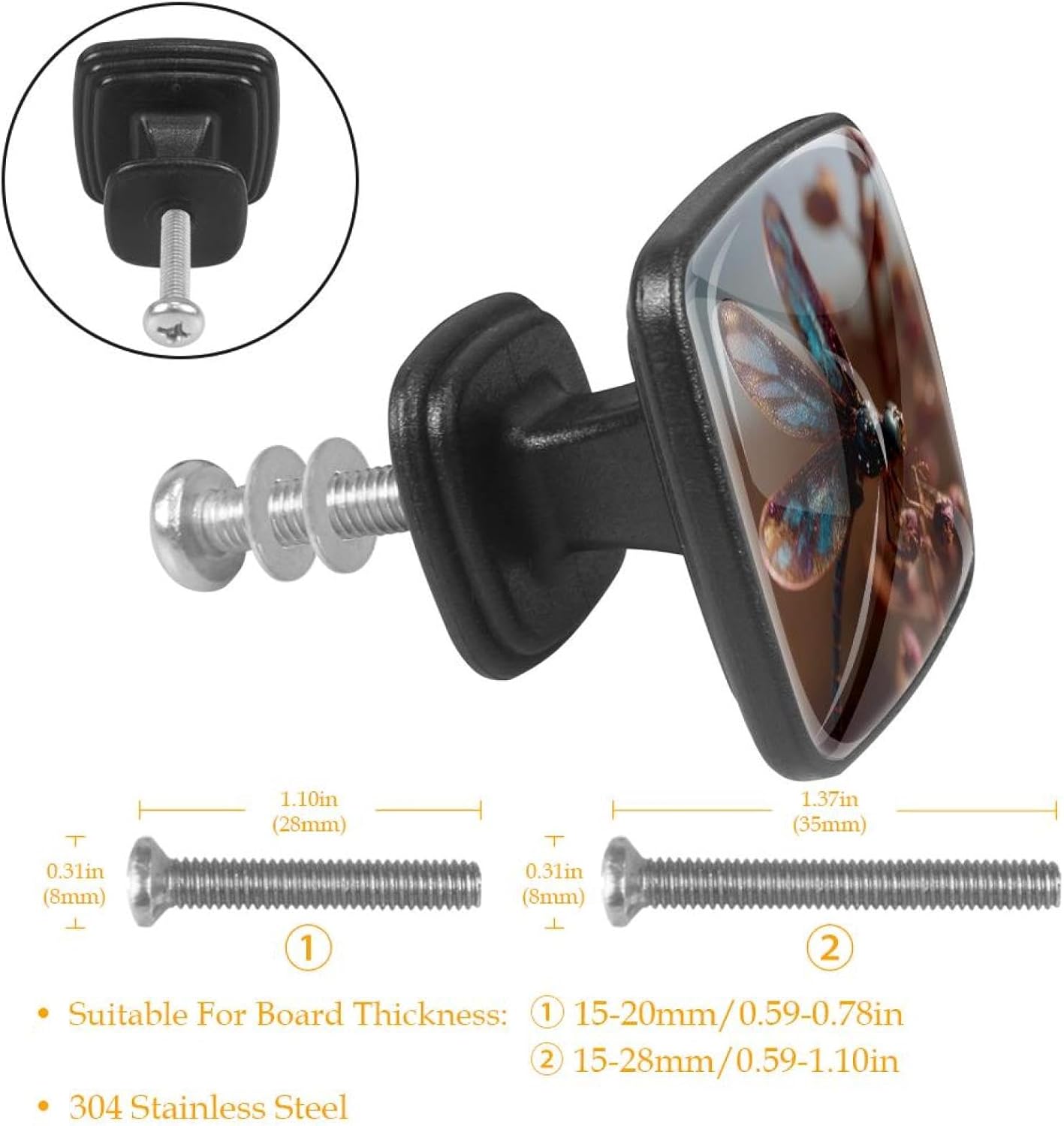 4 Pack Cabinet Knobs Drawer Pulls, 30mm Round ABS Glass Drawer Hardware Growing Purple Butterflies Cabinet Handles with Screws for Dressers Kitchens Cupboard