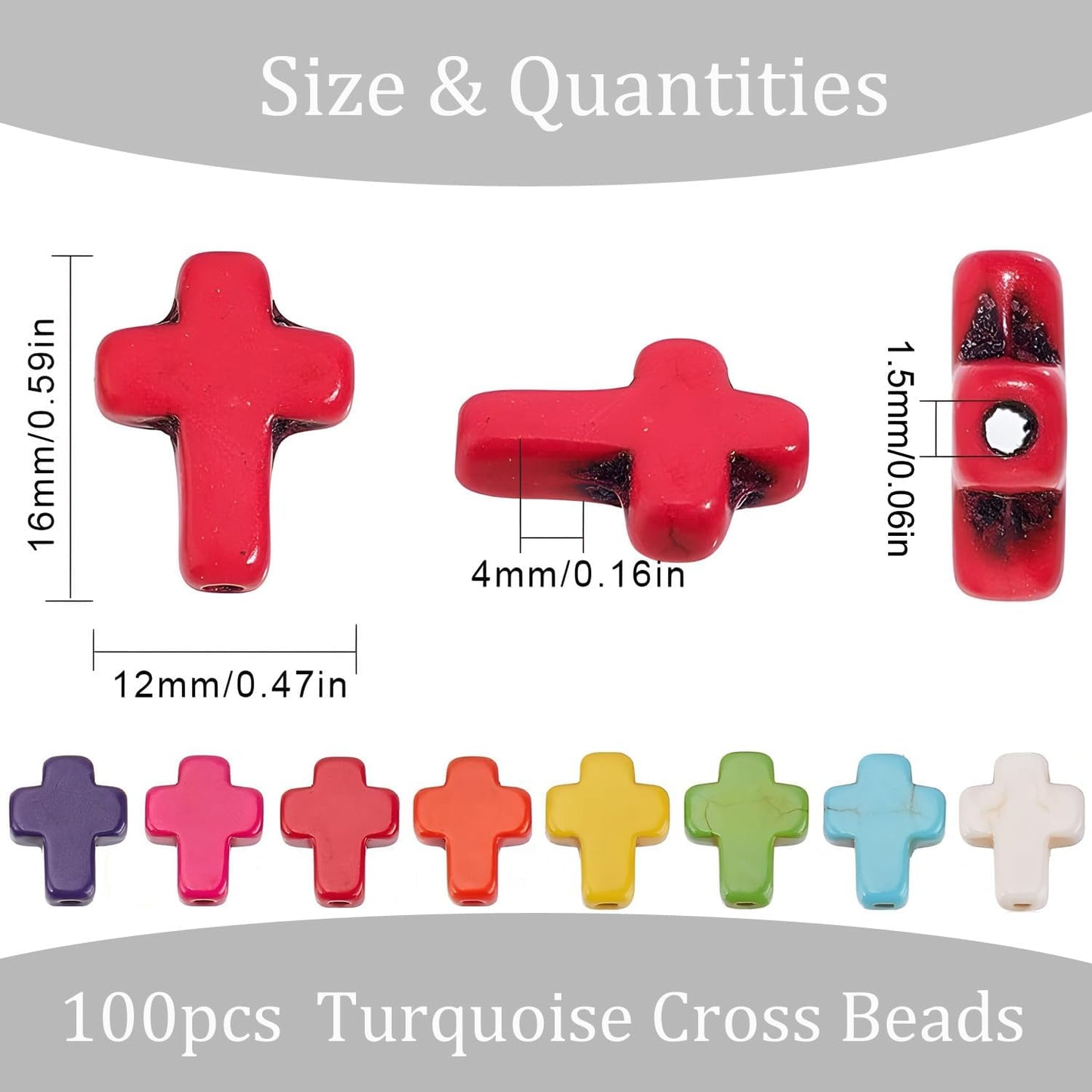 100pcs Blue and White Turquoise Cross Spacer Beads 8x10mm Semi Precious Stone Bead Easter Cross Gemstone Loose Beads for Jewelry Making Charms Beading Bracelets Necklaces Earrings Crafts