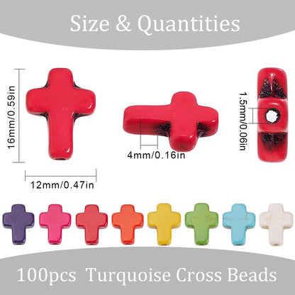 100pcs Blue and White Turquoise Cross Spacer Beads 8x10mm Semi Precious Stone Bead Easter Cross Gemstone Loose Beads for Jewelry Making Charms Beading Bracelets Necklaces Earrings Crafts