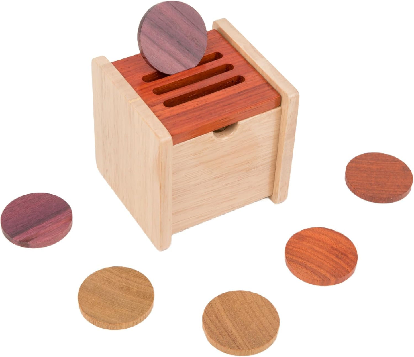 Adena Montessori Coin Box -Natural Wood Double-Sided Object Permanence Box Toy for 1-Year-Old Babies, Wooden Montessori Developmental Toy for 6-12 Month, Early Learning Gift