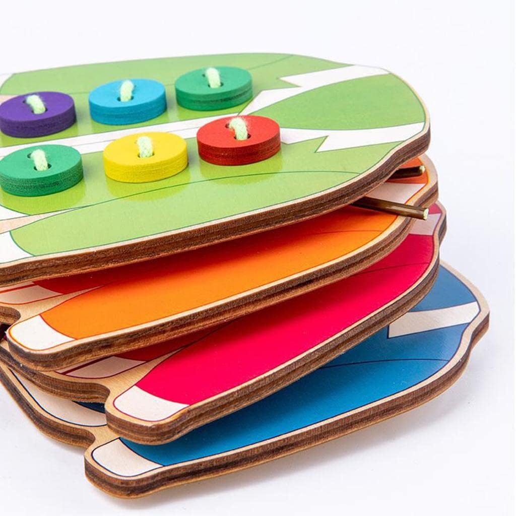 Menolana Kids Wooden Threading Lacing Clothes Sew on Button Game Toys for Age 3-6