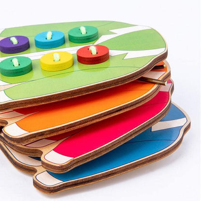 Menolana Kids Wooden Threading Lacing Clothes Sew on Button Game Toys for Age 3-6