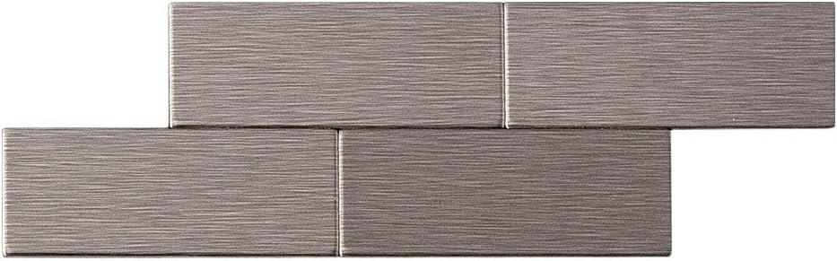 Aspect Peel and Stick Backsplash 12.5in x 4in Subway Stainless Matted Metal Tile for Kitchen and Bathrooms (3-Pack)
