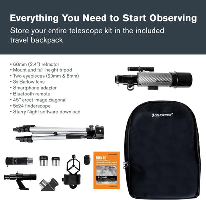 Celestron Travel Scope 70 Portable Refractor Telescope – 70mm Aperture, Fully-Coated Glass Optics – Includes Tripod, Backpack & Software – Ideal for Beginners & Travel