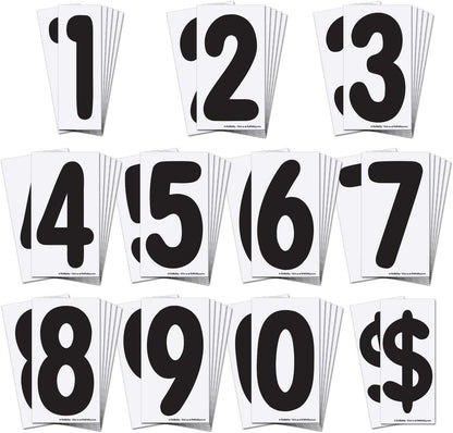 Replacement Numbers for White Message Board Sidewalk Signs with 4 Inch Tracks, 6 of Each Number 0 to 9, Black on White Background