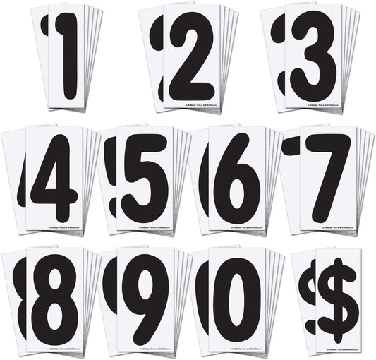Replacement Numbers for White Message Board Sidewalk Signs with 4 Inch Tracks, 6 of Each Number 0 to 9, Black on White Background
