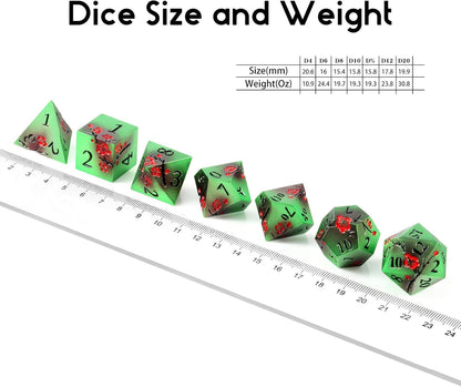 DnDnD Heavy Polyhedral Metal Dice Set with Metal Box, 7-die Shiny Blue Surface with Golden Number for RPG,Dungeons and Dragons,Pathfinder,Shadowrun,D&D,Role Palying Game and Math Teaching - Colors A