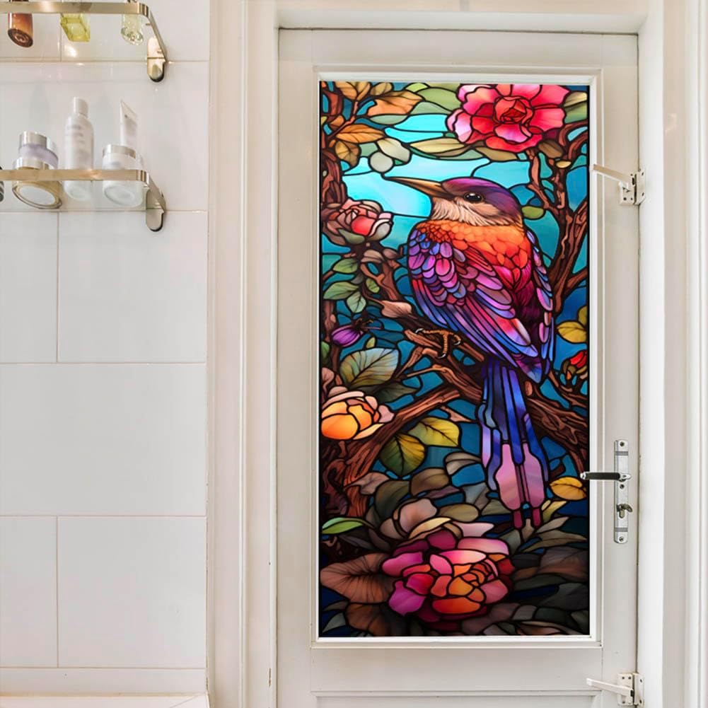 JOONOR Privacy Window Film Stained Glass Window Sticker Non-Adhesive Frosted Glass Film Decorative Magnolia Flower Pattern Static Cling Decals for Home UV Blocking/Heat Insulation 17.7 x 39.4 Inch