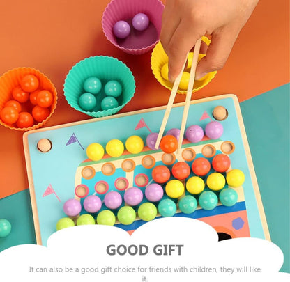 NUOBESTY 3PCS Wooden Tweezer Tongs Kids Tweezers for Fine Motor Peg Board Beads Game Clips Counting Matching Game Beads for Montessori Sorting Toys