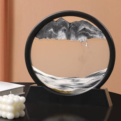 Arthink Moving Sand Art Picture in Motion Round Glass 3D Deep Sea Landscape, Dynamic Sand Art Sandscapes, Sensory Relaxing Desktop