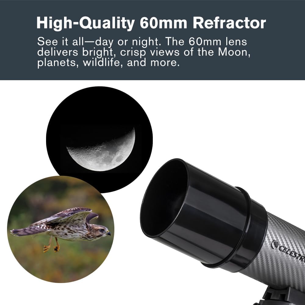 Celestron Travel Scope 70 Portable Refractor Telescope – 70mm Aperture, Fully-Coated Glass Optics – Includes Tripod, Backpack & Software – Ideal for Beginners & Travel