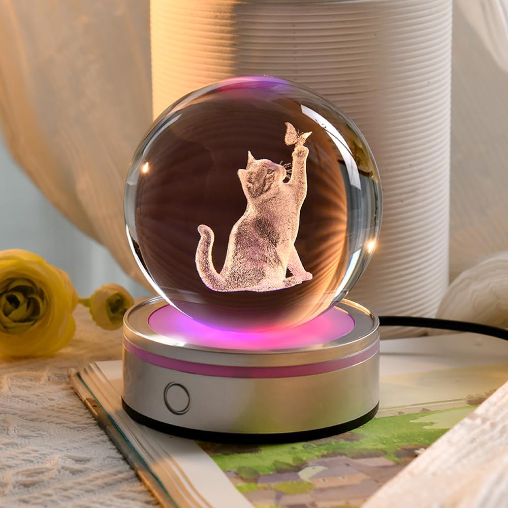 3D Solar System Crystal Ball Universe Glass Ball Space Astronomy Gift Planets Model Science Astrophysics Gifts Solar System Night Light Glass Globe Decor with 12 Colorful Modes Light Base