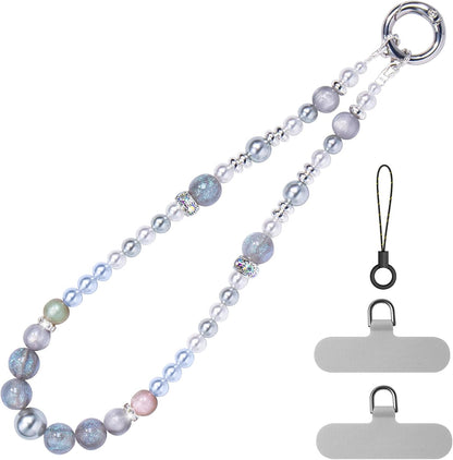 pcgaga Pearl Beaded Phone Charm, Phone Wrist Strap, Handmade Bracelet Straps, Anti-Lost Lanyard Wrist Chain for Airpods Women Girls Gift, Keychain etc (Gray Iceland)