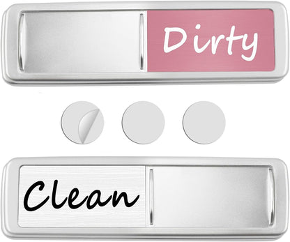 Dishwasher Magnet Clean Dirty Sign, Slide Strong Clean and Dirty Refrigerator Magnet Indicator for Dishwasher, Non-Scratch, Easy to Read, Self-Adhesive for Non-Magnetic Dishwasher（LightGray Brown）