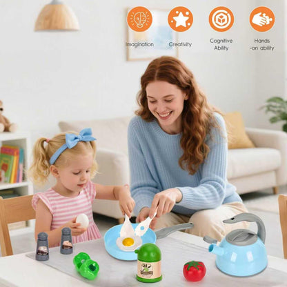 150Pcs Kitchen Playset, Toddlers Pretend Cooking Cookware Accessories, Food, Picnic Blanket, Fruits, Veges, 2Pack Shopping Storage Basket, Dessert and Prop Money, Gift for Kids (Pink)