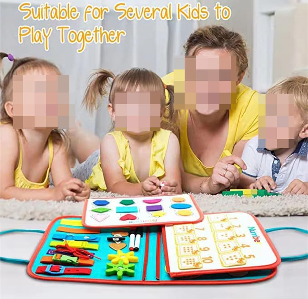 Montessori Space Busy Board, 8-Side Felt Activity Board, Toddler Fine Motor Skill Toy