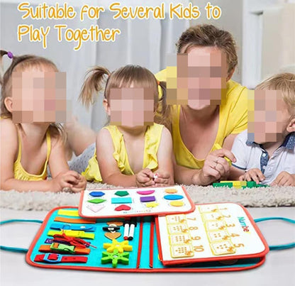 Montessori Space Busy Board, 8-Side Felt Activity Board, Toddler Fine Motor Skill Toy