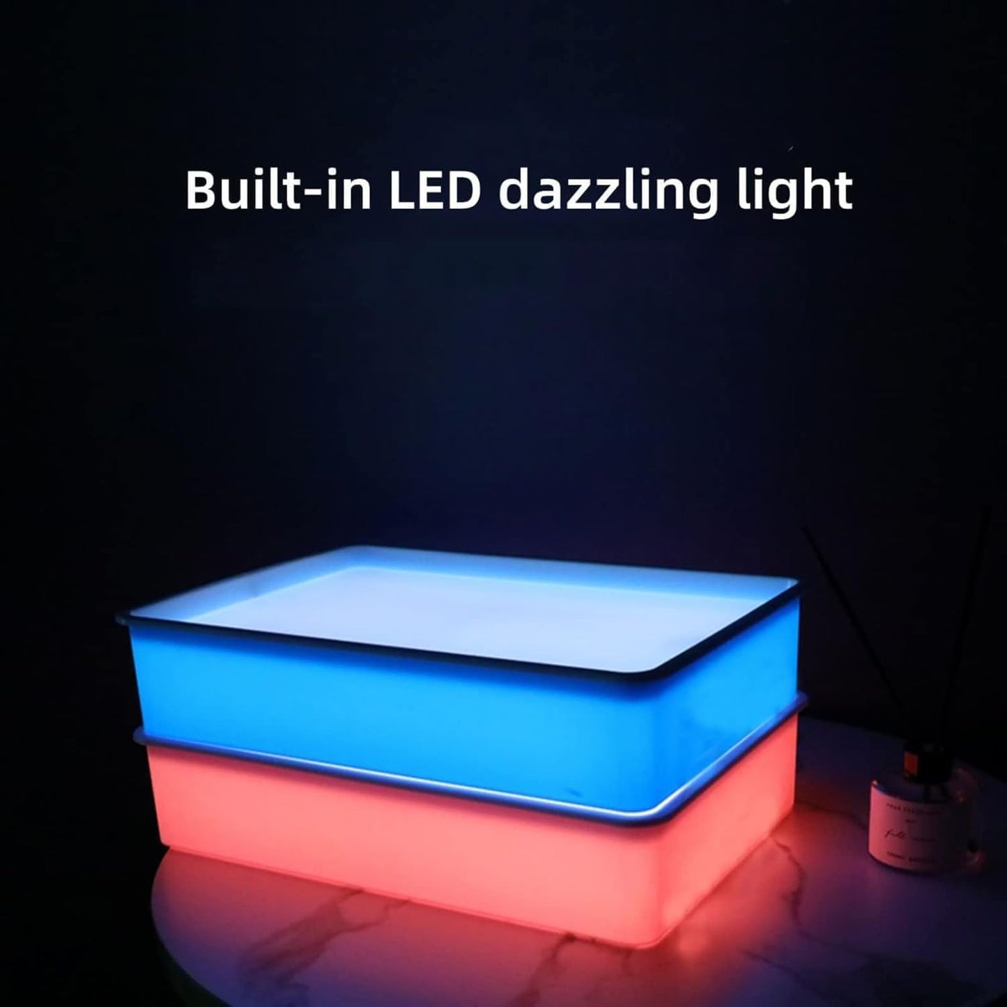 Sand Painting Light Box - 60 Pcs 3D Shapes for Teaching - Sensory Light Table for Kids - 3 Color Temperature & 10 Levels Adjustable Brightness, 16" (Blue)
