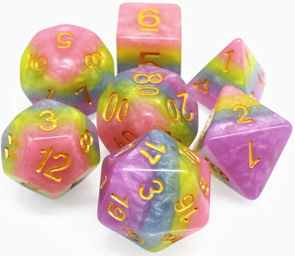 Polyhedral DND Dice Set RPG Rainbow Dice for Dungeons and Dragons(D&D) Role Playing Game,MTG,Pathfinder,Table Game,Math Games Dice Set with Dice Pouch