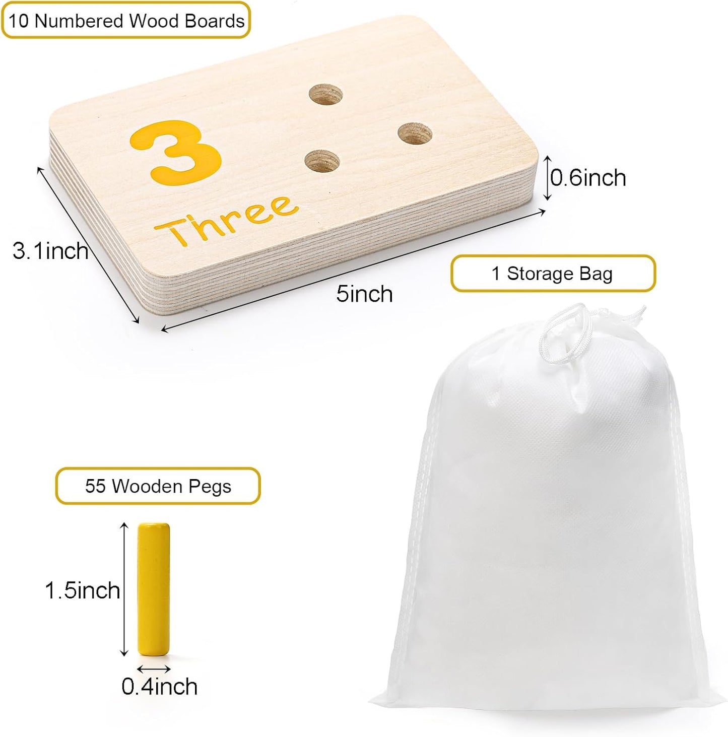 Wooden Counting Peg Board, Kindergarten Math Manipulatives Number Counting Toys, Learning Activities Montessori Educational Toys for 3 4 5 Year Old Kids Boys Girls Gifts