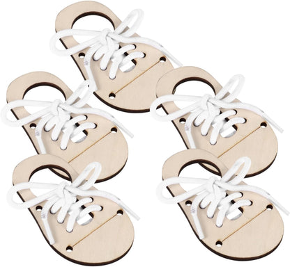 DOITOOL 5sets Blank Wood Chips Boys and Girls Graffiti Ornament Practice Shoe Lacing DIY Wood Chip Decoration for Craft Lovers