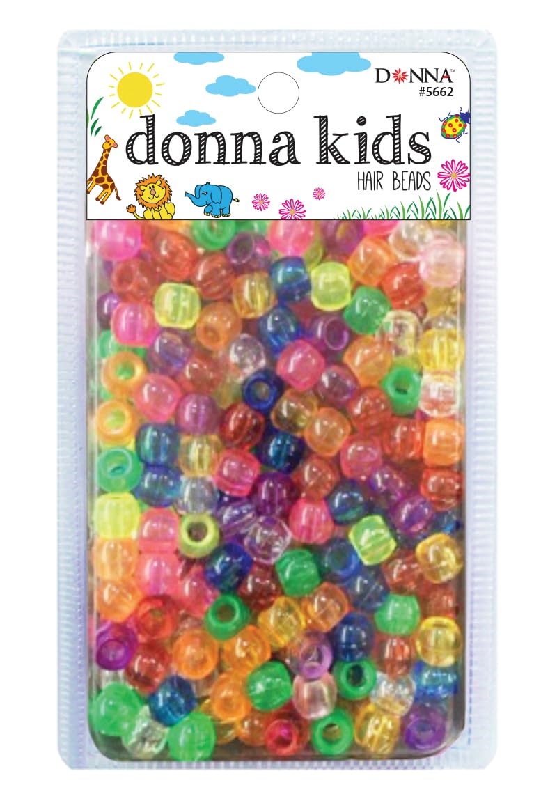 DONNA Kids Hair Beads 12 mm (170 pcs) – Clear Pearl Pony Beads with Threading Tool – Fun Braiding & Craft Accessories for Girls